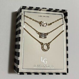 3pc Loris Gift Necklace Dainty Simple Gold Rhinestone Sparkly Set